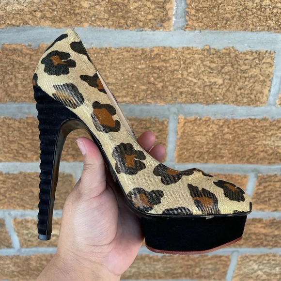 Charlotte Olympia Dolly Leopard Beige Gold Black Figure Heel Platform Pu… - Picture 11 of 16